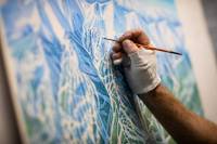 Original Niehues Maps on Auction: How You Can Bid on Iconic Ski Art Niehues works in his home studio in Parker, Colorado; (courtesy of J. Niehues via Verde PR)
