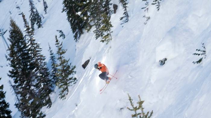 marcus caston skiing steep terrain at Snowbird, Utah