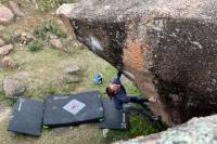 Sam Anderson protected on The Prow, Enchanted Rock, TX by the Metolius Session II