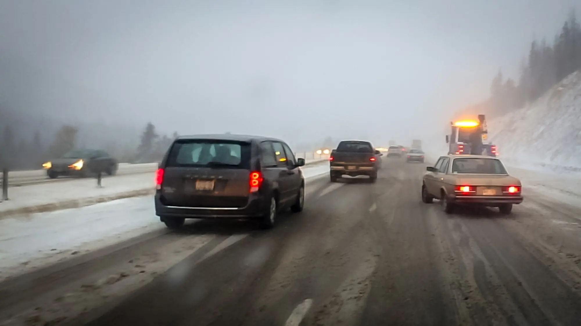 Drivers on snowy I-70 in Colorado