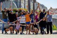 Celebrating after running the marathon