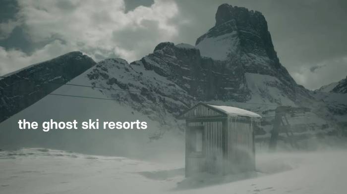 a dark blustery day at a decommissioned ski resort in canada