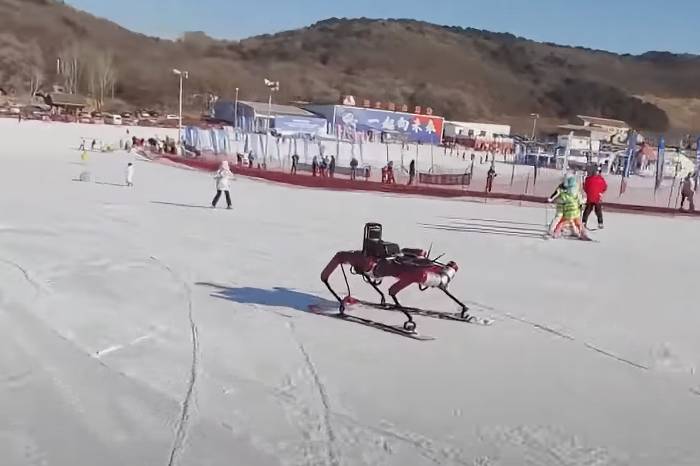 six legged skiing robot