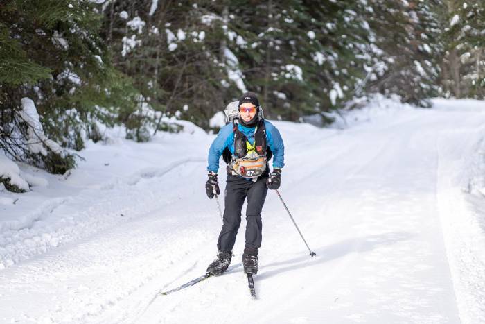 Shalane Frost (33) of Fairbanks AK overtook the 17-year ski course record for men and women at this year's Arrowhead 135 Ultra; (photo/Jamison Swift, Swift Photography)