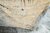 Alex Honnold solos the Yellow Wall on the Cima Piccola, Dolomites; (photo/Renan Ozturk, Red Bull)