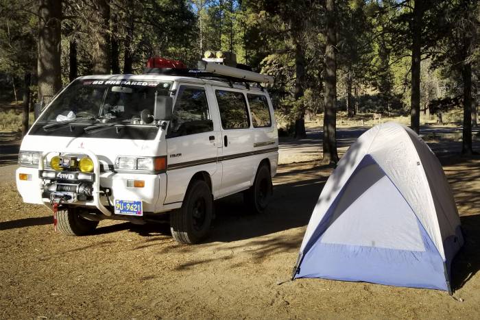 Mistubishi Delica campervan and ground tent