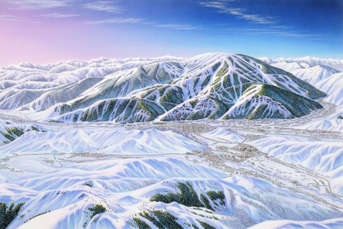 Sun Valley ski map, by James Niehues, circa 1993. The original goes on sale March 17, 2022; (images/ J. Niehues)