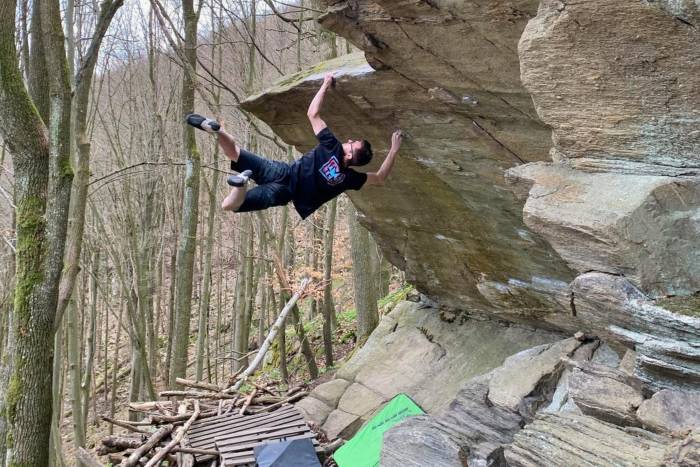 Will Bosi on the first ascent of 'Bulbasaur' (photos courtesy of Will Bosi)