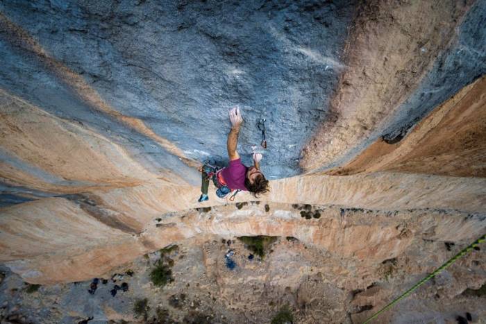 Chris Sharma on "Sleeping Lion," his current project at Siurana, Spain; (photo/Ricardo Giancola via Instagram @chris_sharma)