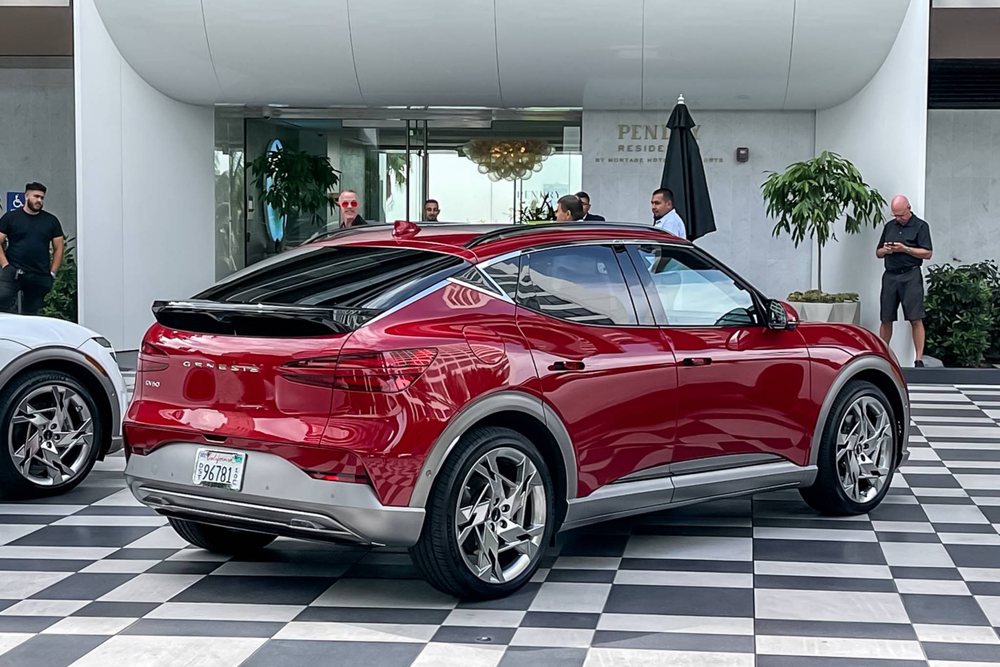 20220426-2023 Genesis GV60 - rear 3-4 red 2023 Genesis GV60