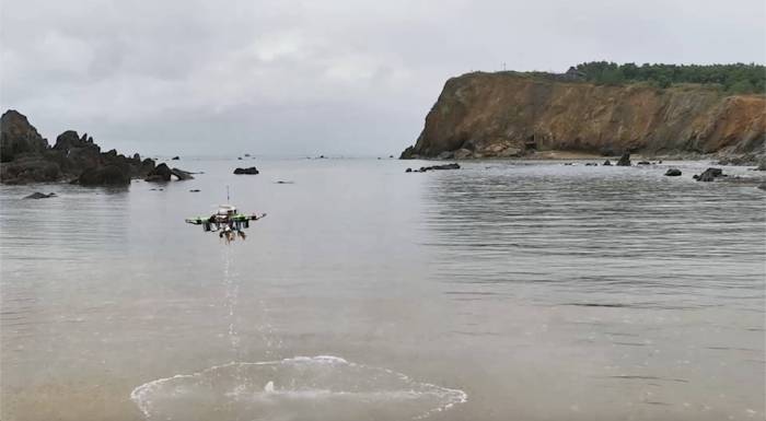 amphibious drone going from water to air