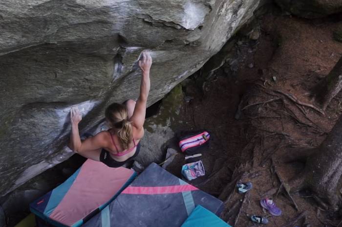 Alex Puccio and Michaela Kiersch Crush a V13 Boulder "Steppenwolf," in Switzerland