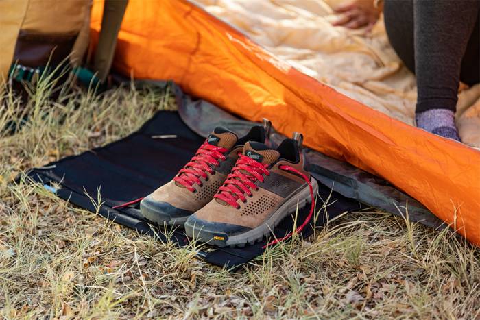 Danner 2650 Trail Shoes sitting outside a tent