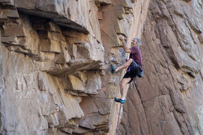 Working on the first ascent of Papadarius (5.14ab) at the River Wall, Button Rock Reservoir, Lyons, Colorado