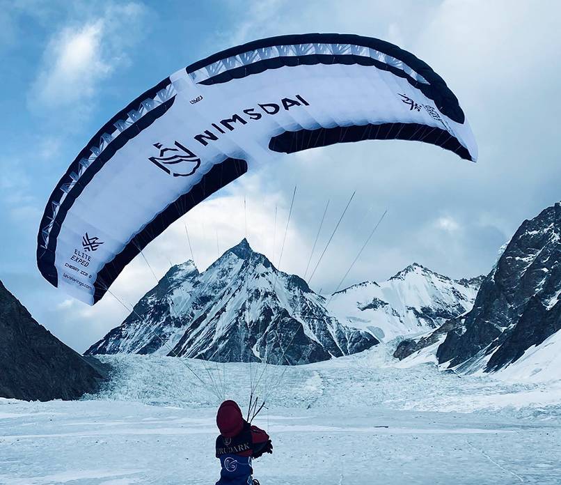 Nirmal Purja Injured in Paragliding Accident at Manaslu Base Camp paraglider at Mansalu base camp