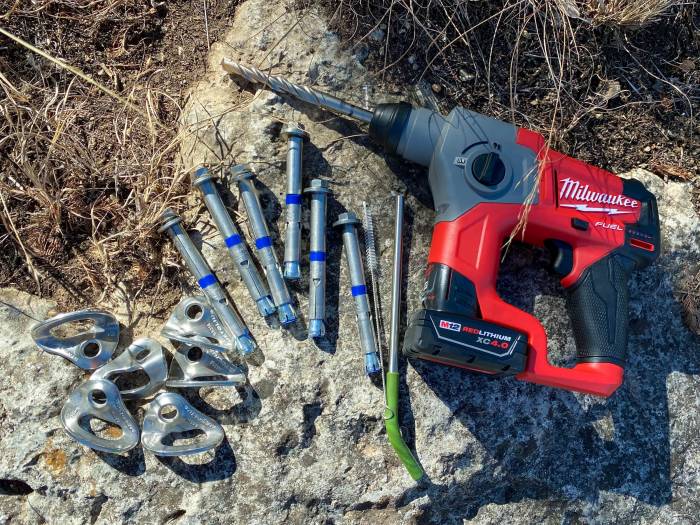 Climbing bolts, hangers, and installation tools