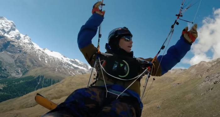 In his new film, Sam Anthamatten attempts to paraglide from Zermatt to Obergabelhorn's north face; (Photo/The North Face)