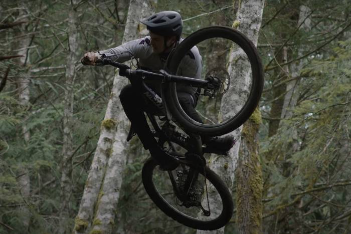 Matt Bolton catches air on a mountain bike