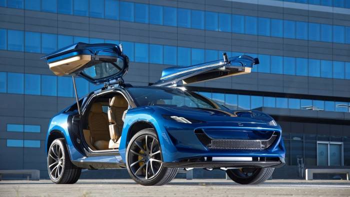 Drako Dragon electric SUV blue car with doors up