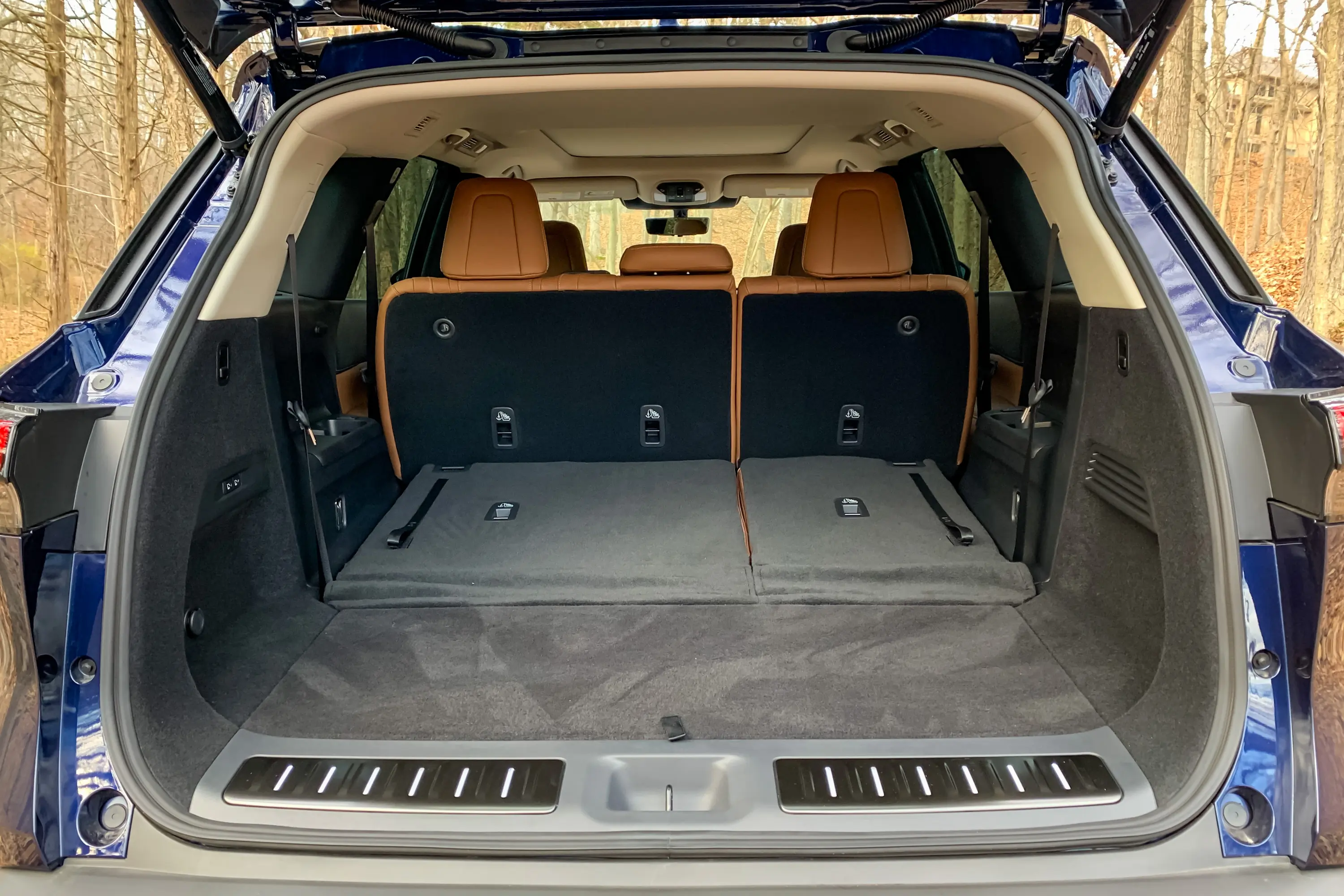 2023 Infinity QX60 review rear cargo area with third-row seats down