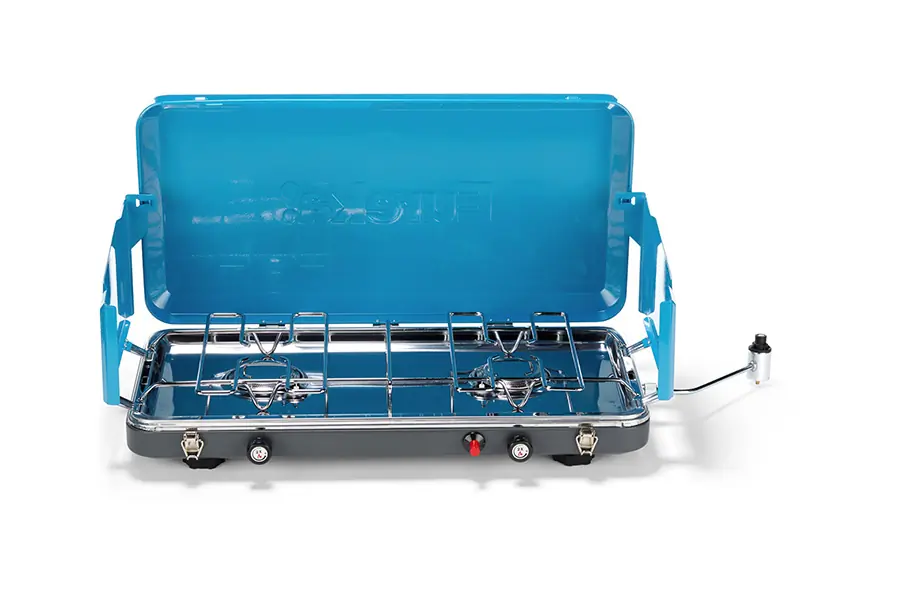 Eureka 2 burner camp stove in blue