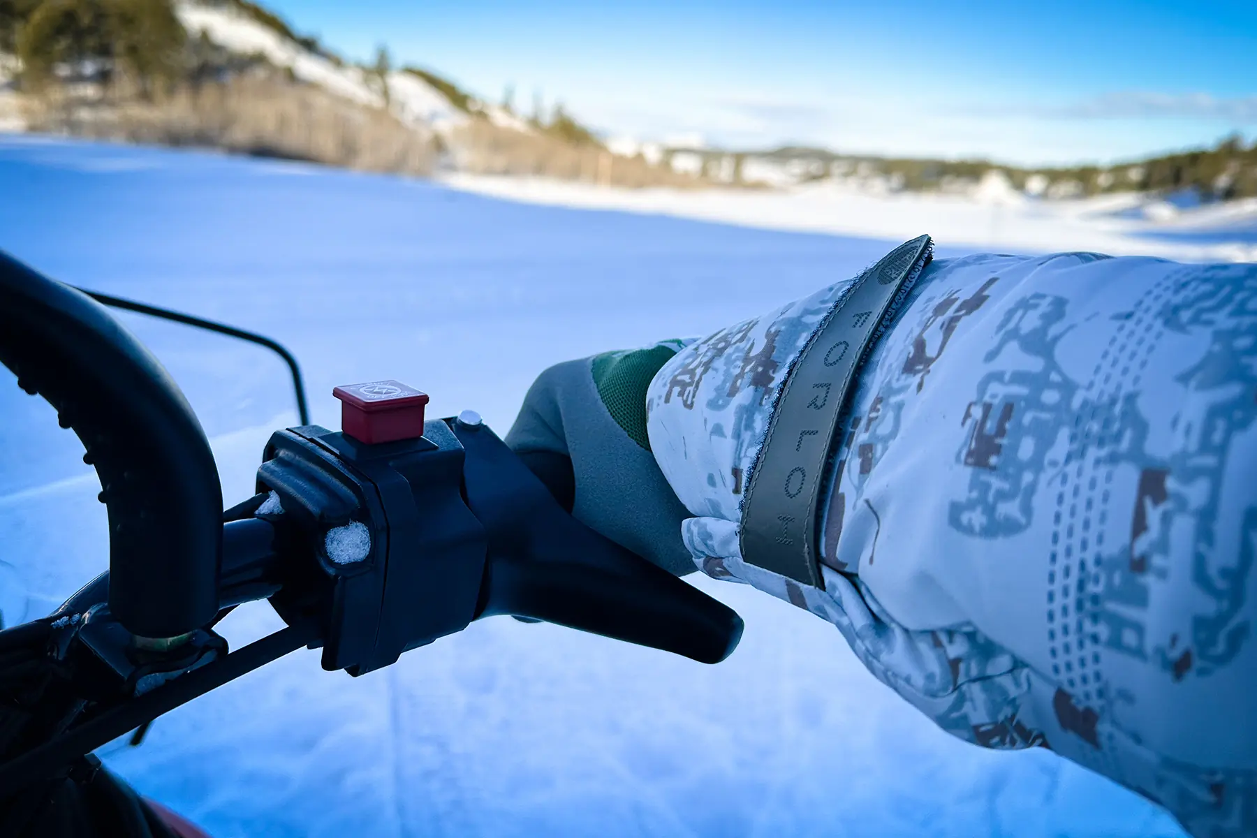 FORLOH Expedition Parka sleeve while snowmobiling. 