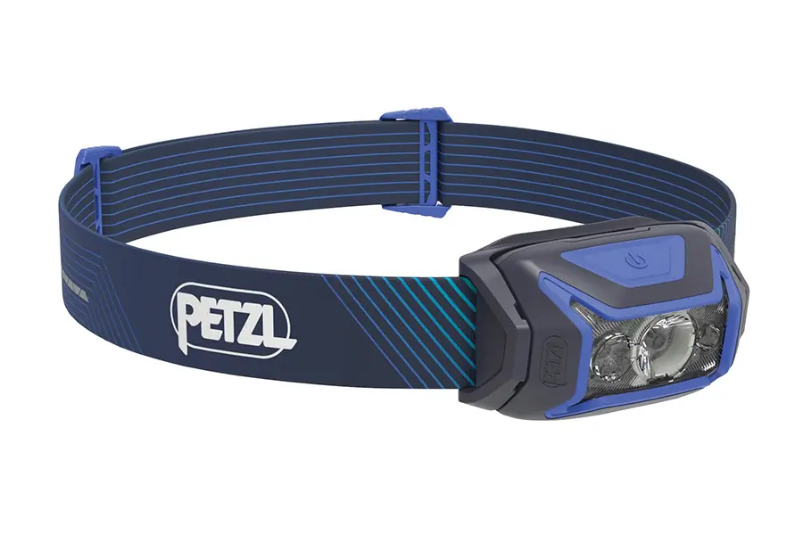 Blue Petzl Actik Core headlamp product photo