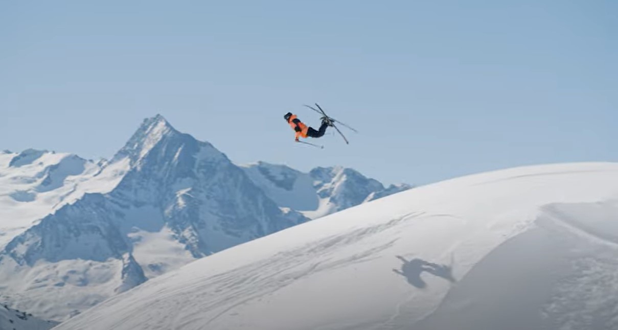 Woman flip ski shredding