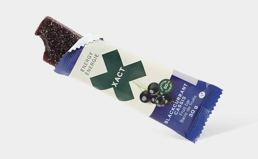 XACT NUTRITION Fruit Food bar partially out of wrapper