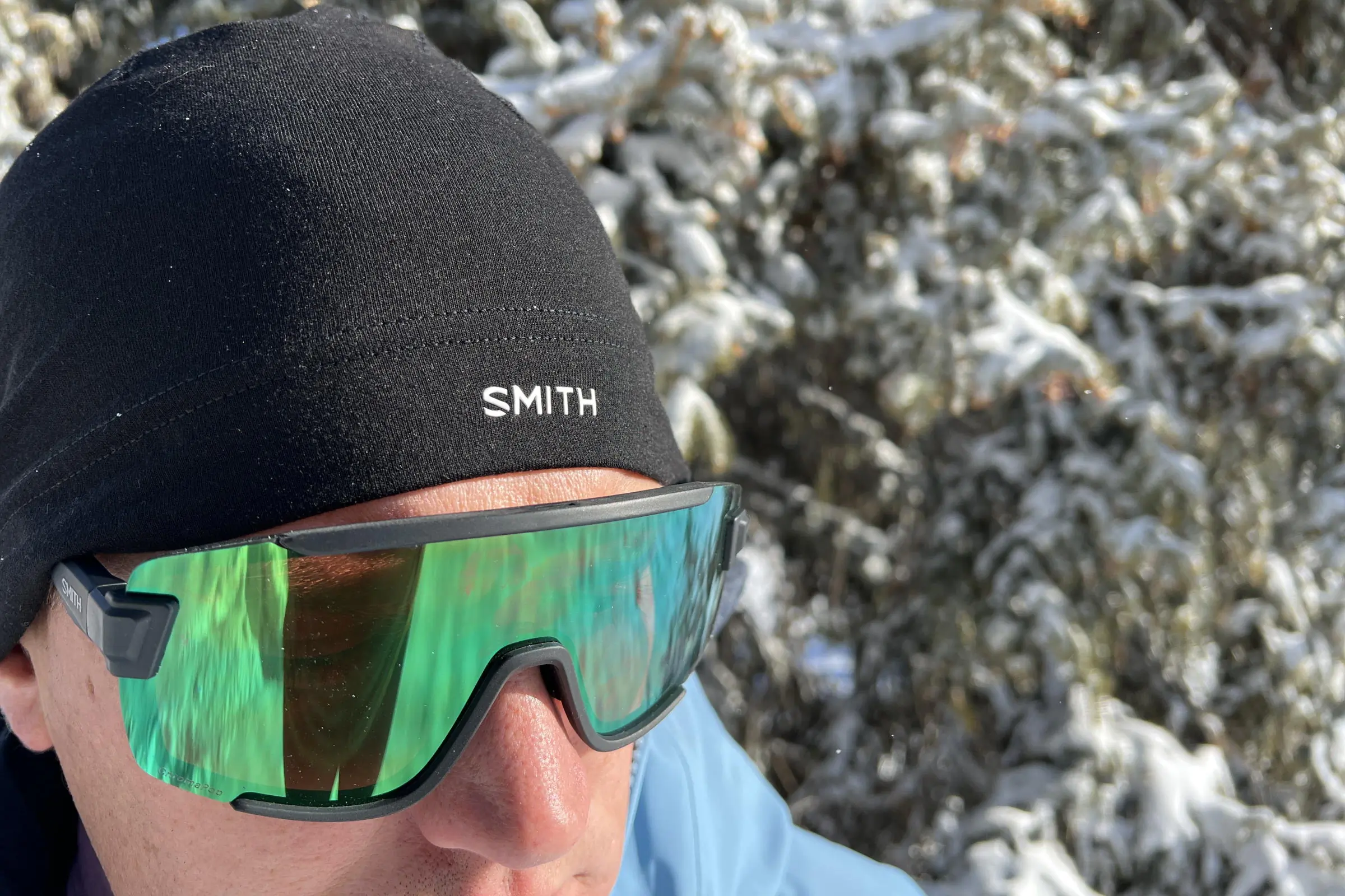 Author wearing beanie for ear protections
