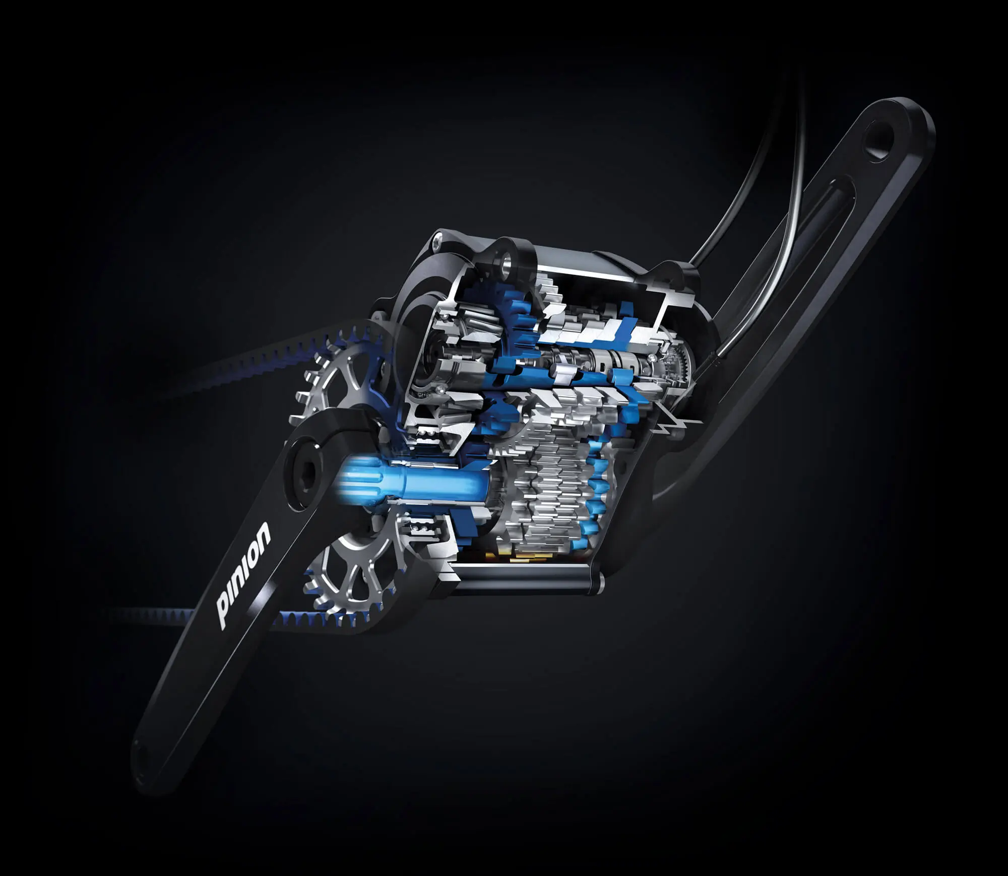 Pinion gearbox cut-away close-up