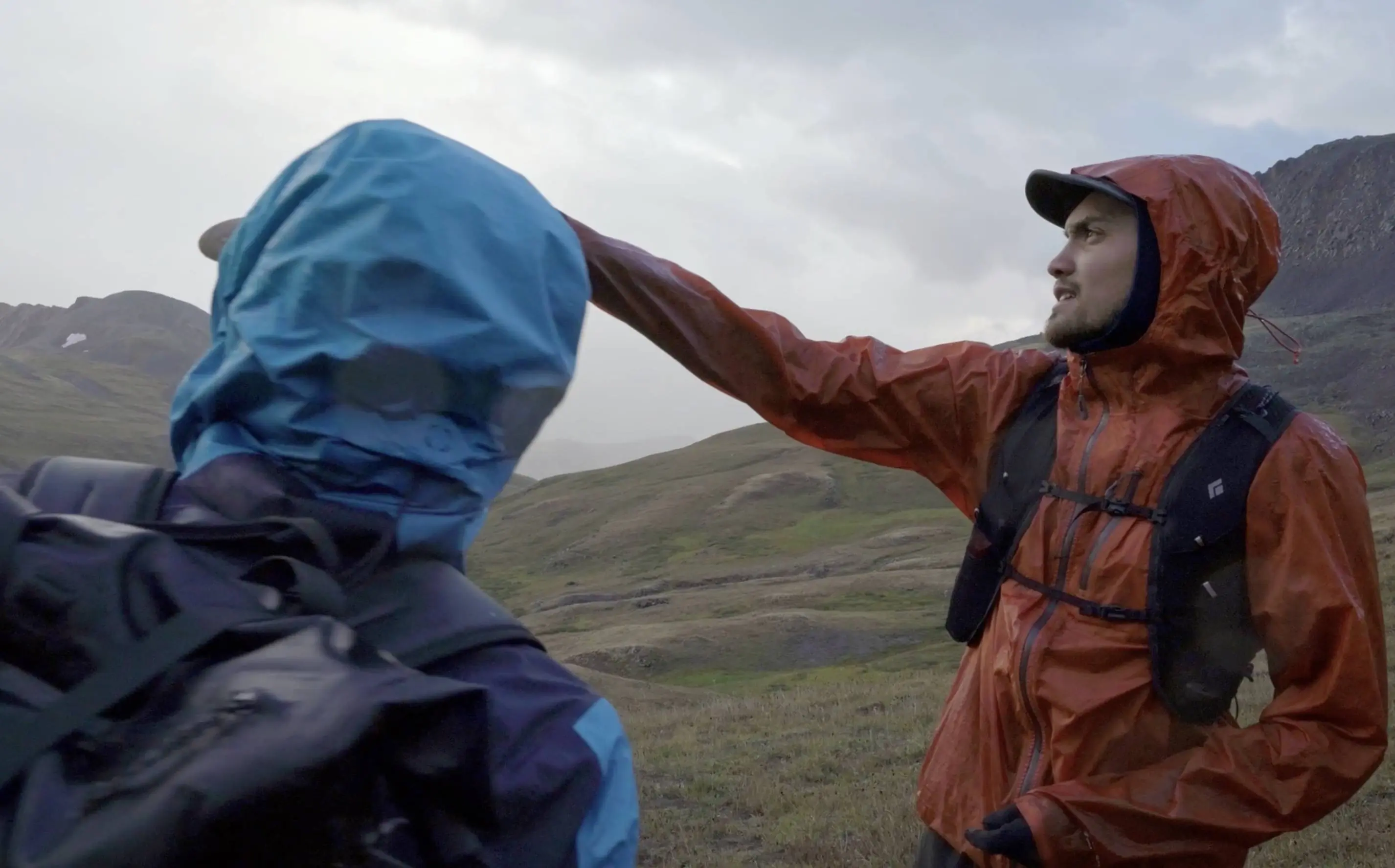 free outside film crew waiting on the trail for Jeff Garmire