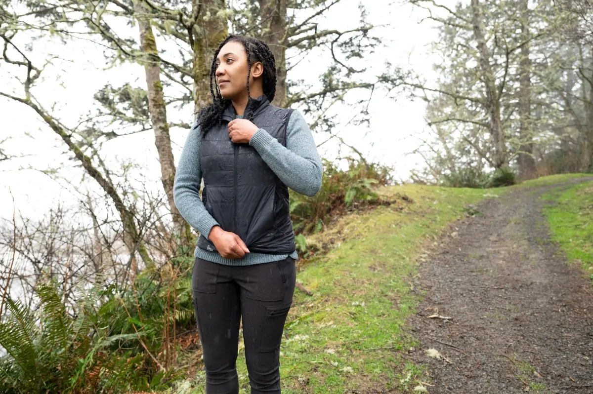 Ibex Wool Aire Vest on hiker