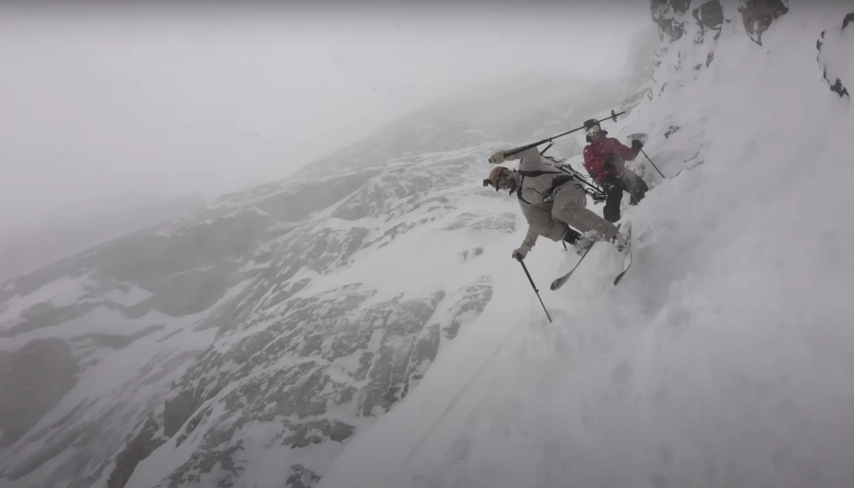Nick McNutt and Cody Townsend ski Combatant Couloir