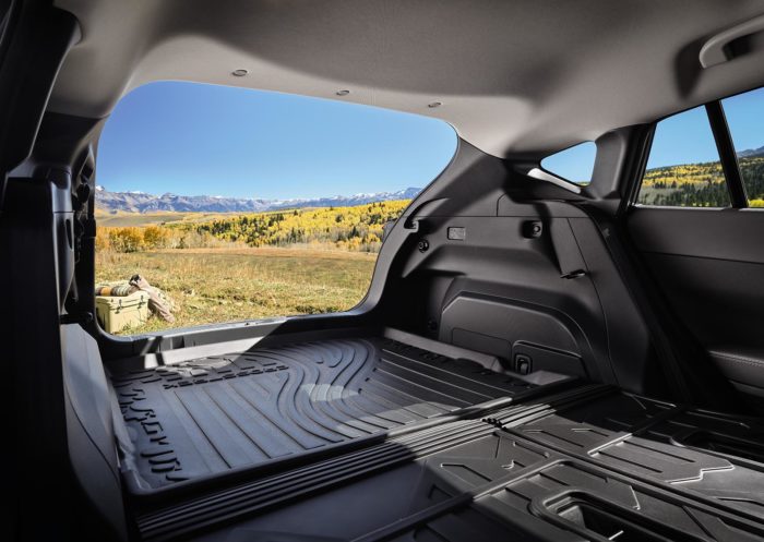 2024 Subaru Crosstrek interior rear cargo area with seats folded down looking out