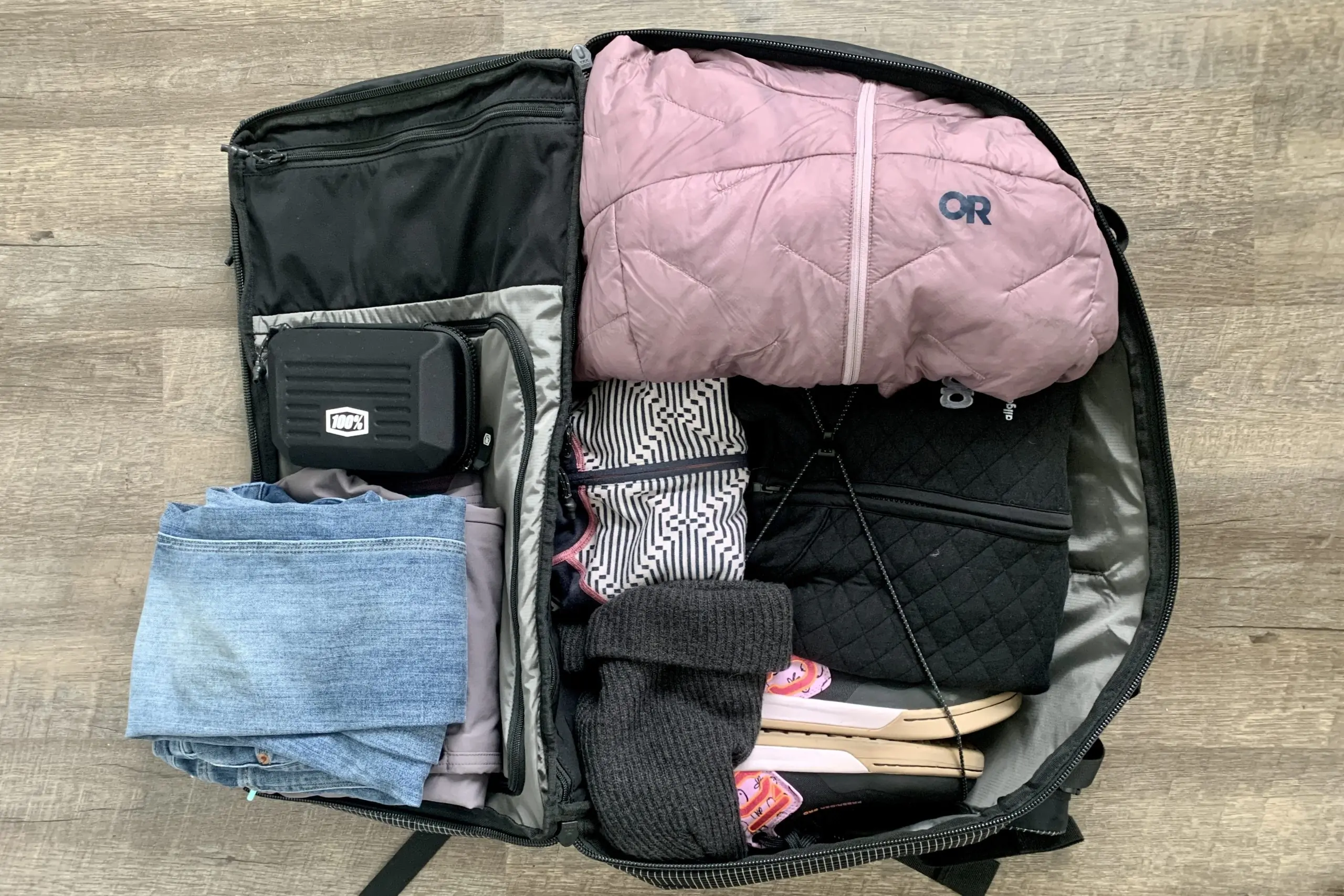 Matador Globerider 45L Backpack
interior showing variety of items packed inside