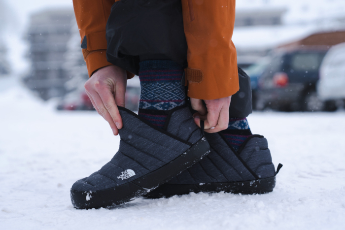 We tested the best down booties for outdoor and indoor use; (photo/Meghan LaHatte)