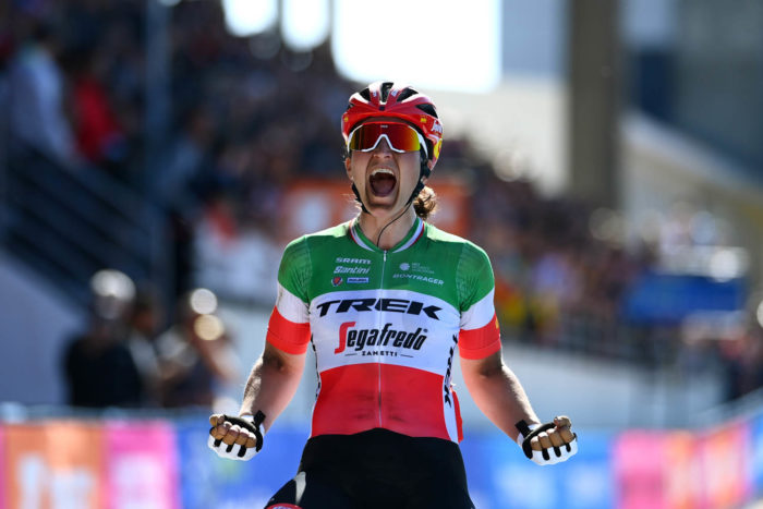 Elisa Longo Borghini of Italy and Team Trek - Segafredo celebrates winning the 2022 women's Paris-Roubaix, the toughest cycling monument 