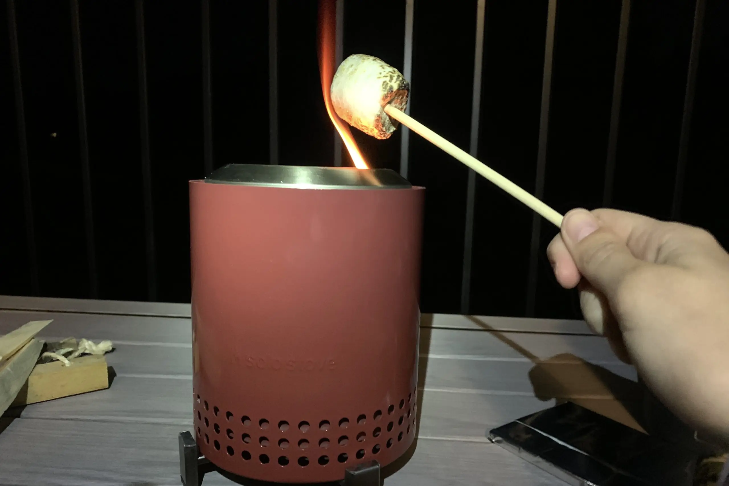 Solo Stove Mesa Fire Pit Review roasting marshmallows.