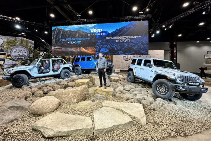 Jim Morrison, senior vice president and head of Jeep brand North America at the Chicago Auto Show debuting the 2023 Wrangler Rubicon 20th Anniversary vehicles
