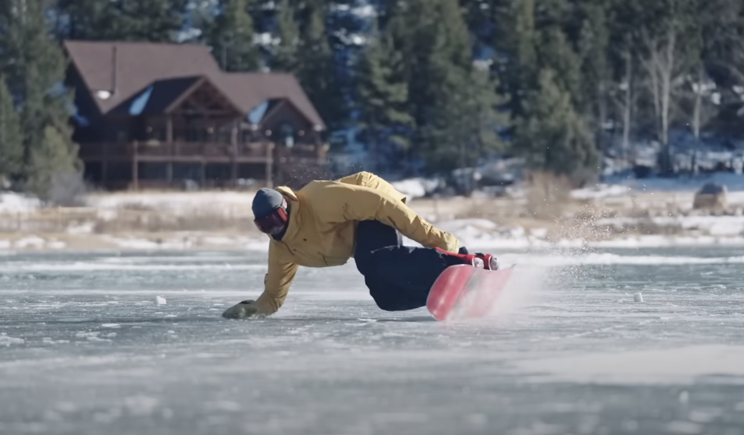 nick larson snowboarding on a frozen lake