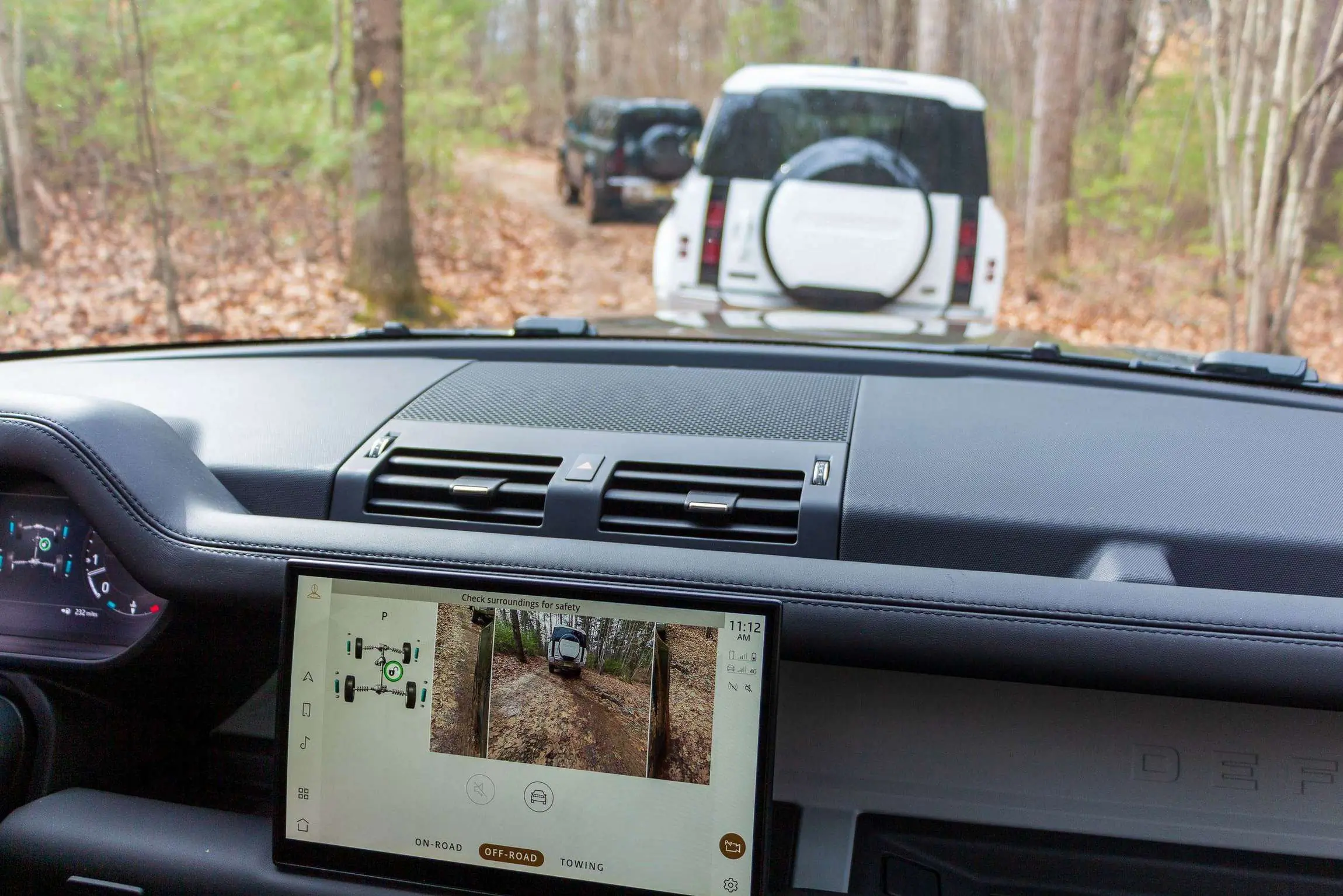 Land Rover Defender 130 Review interior close-up of infotainment screen.