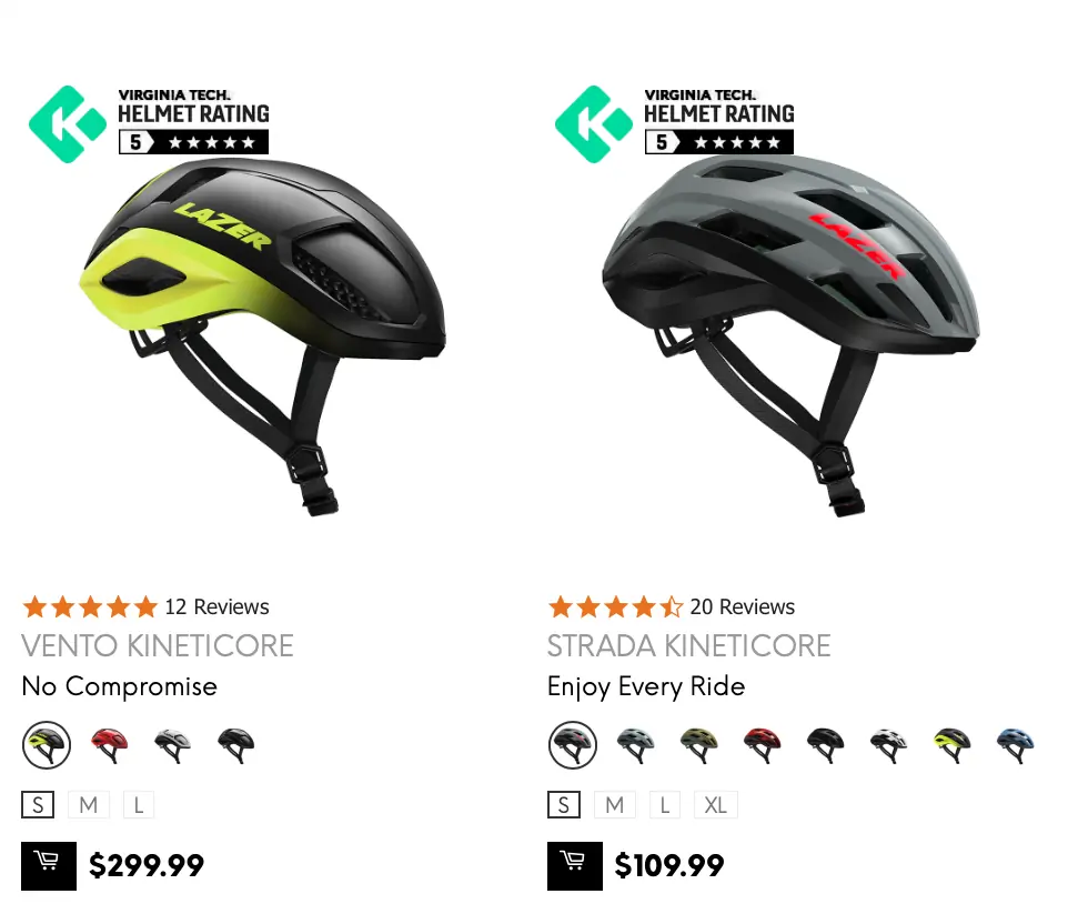 Lazer shows Virginia Tech helmet ratings on its website.