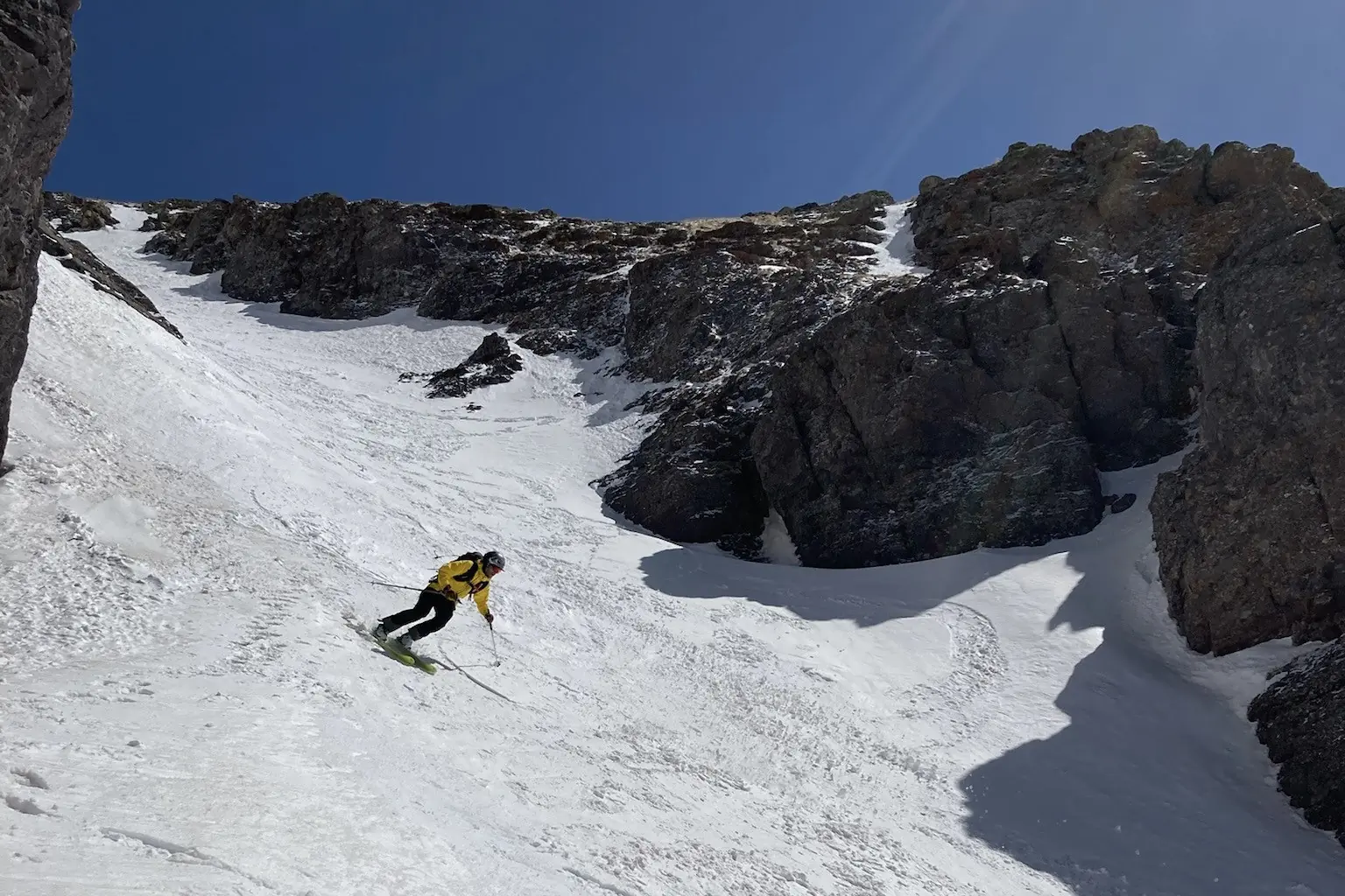 Skiing in snowy mountains