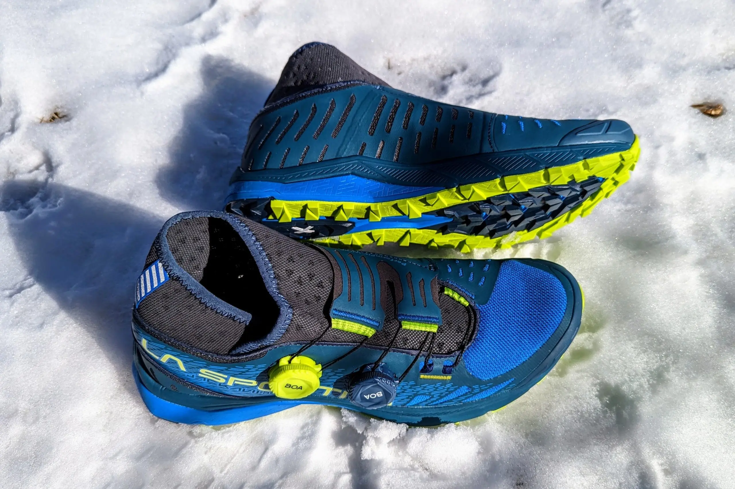 the La Sportiva Jackal II BOA winter running shoes in the snow