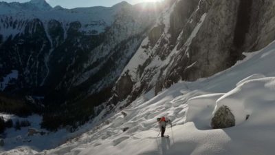 Skiing a ‘Way Gnarly’ Couloir That Ends at Frozen Waterfall