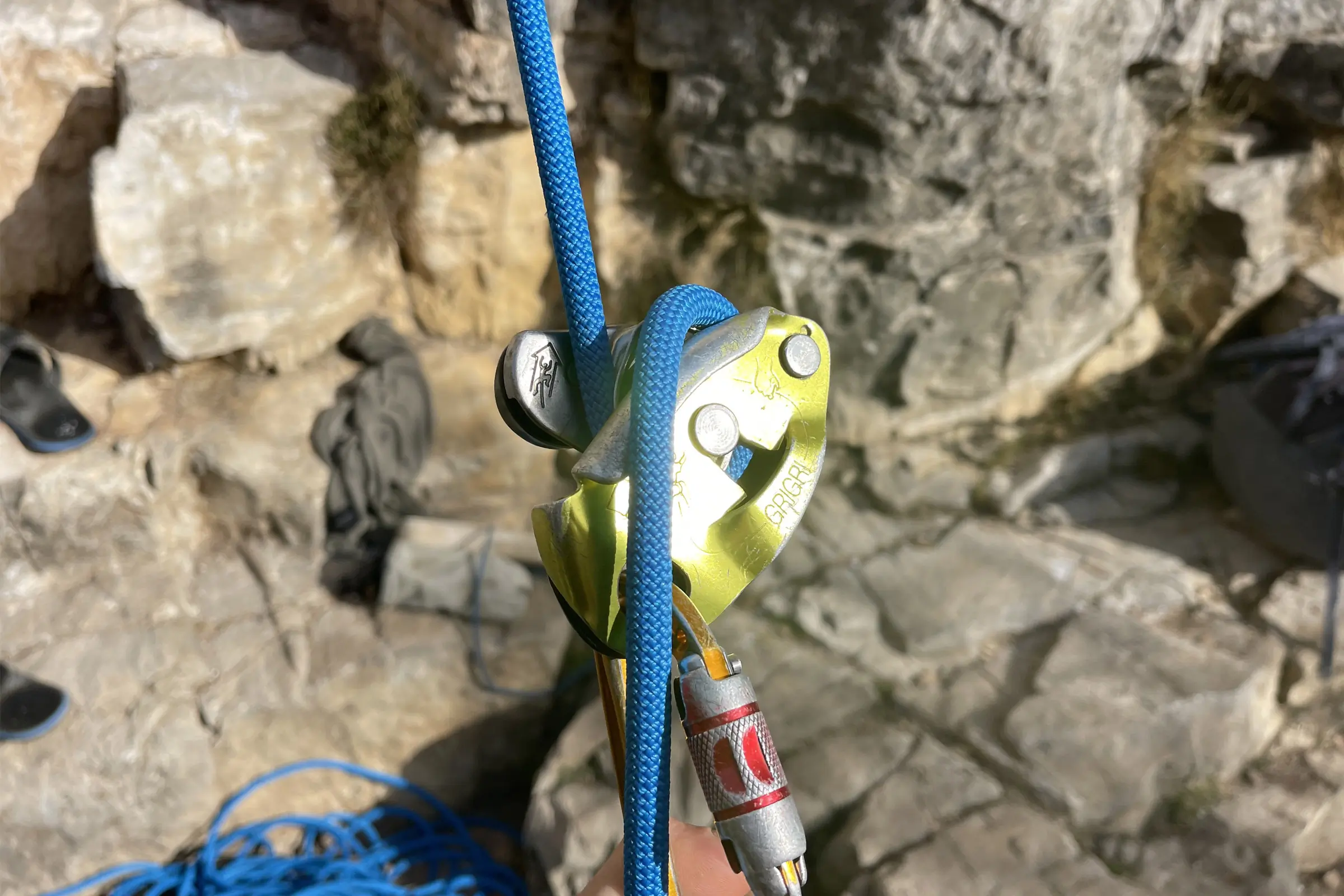 A climbing rope used with a Petzl GRIGRI