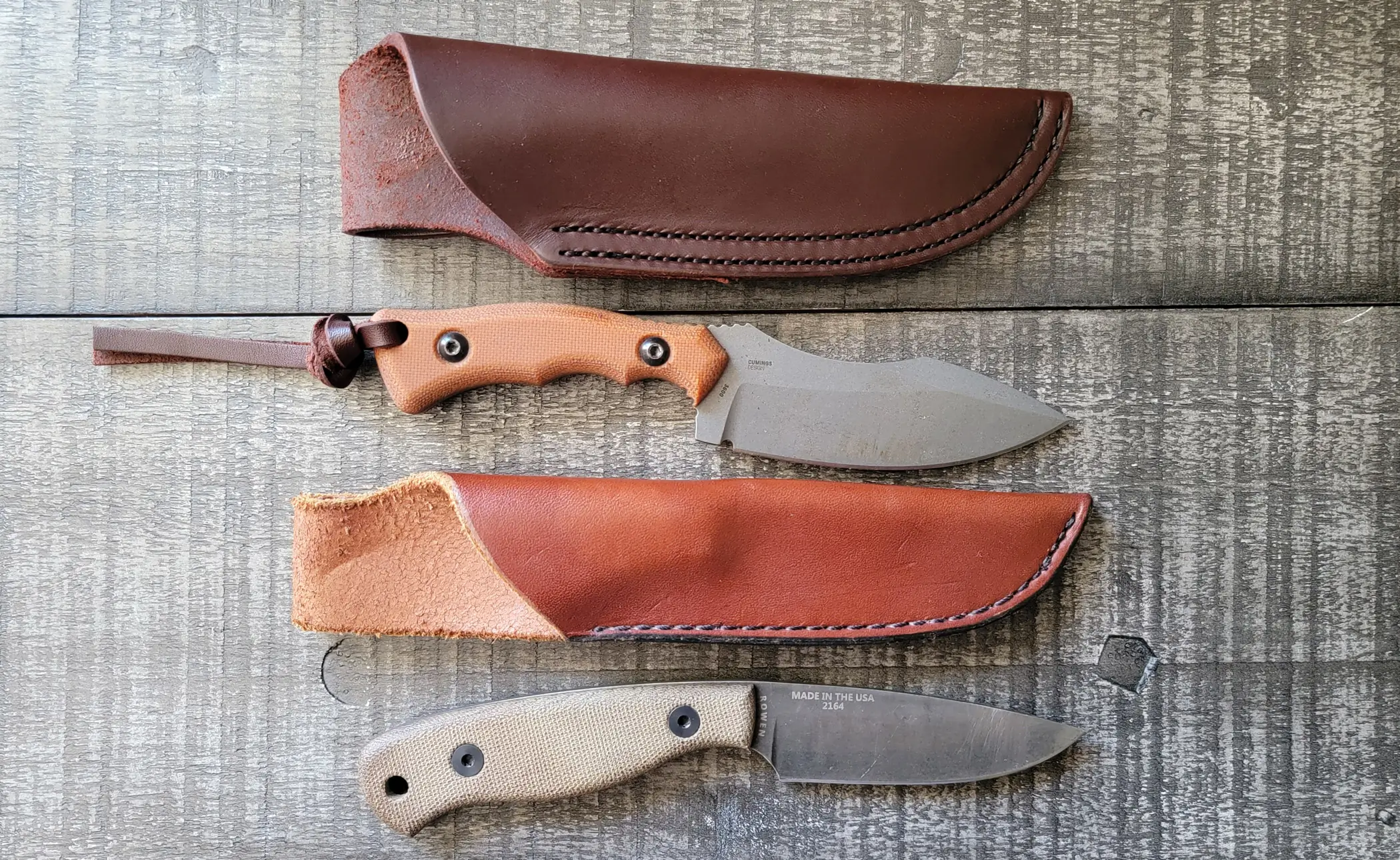 CRKT Bugsy with leather sheath versus ESEE JG3 with leather sheath