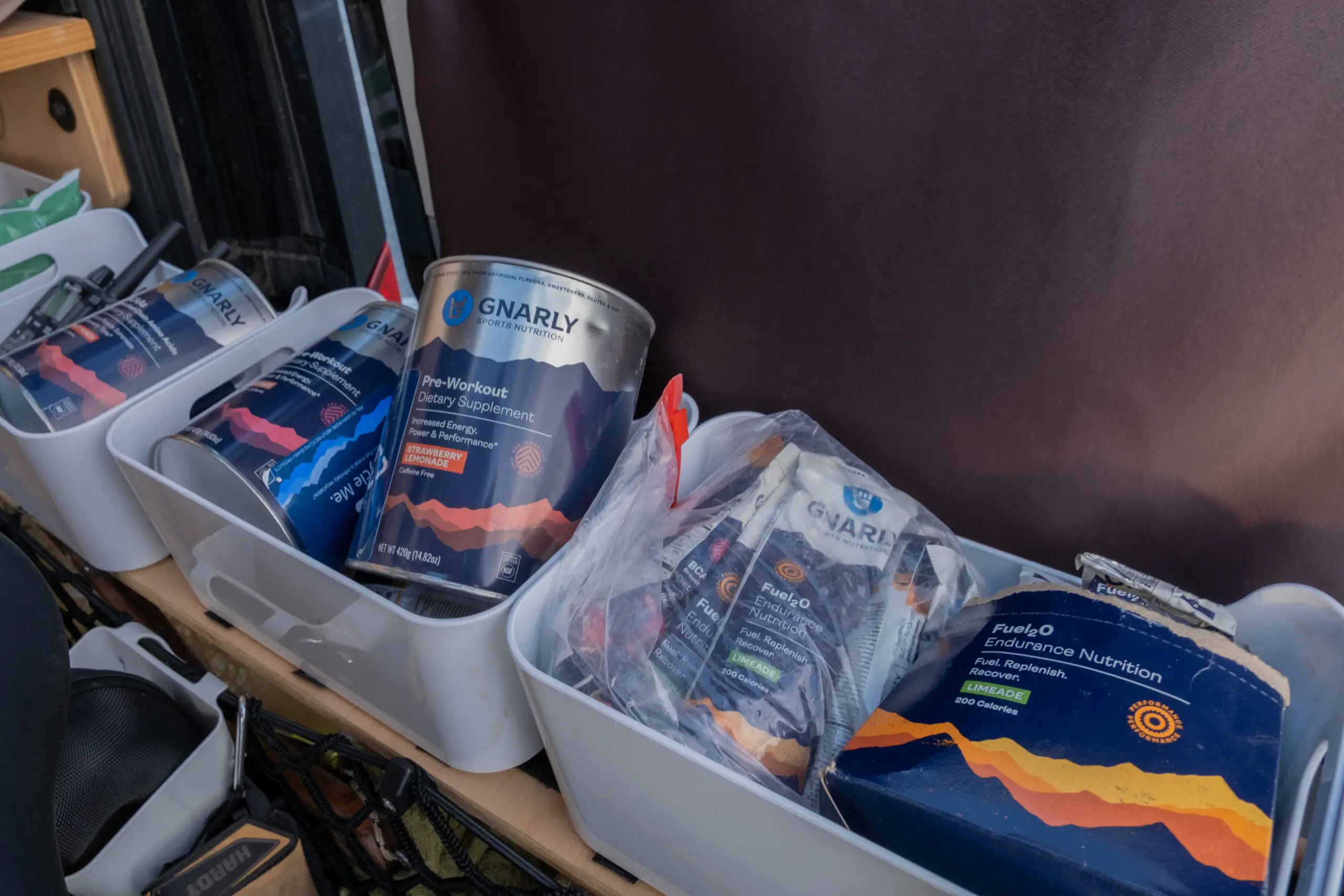 Gnarly Nutrition Supplements in a Campervan