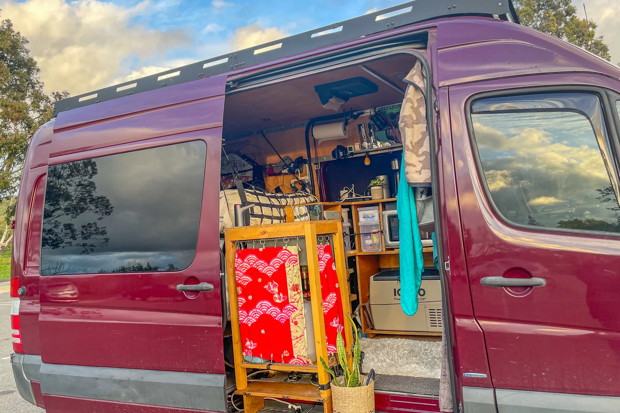 side shot of interior of vanlife camper